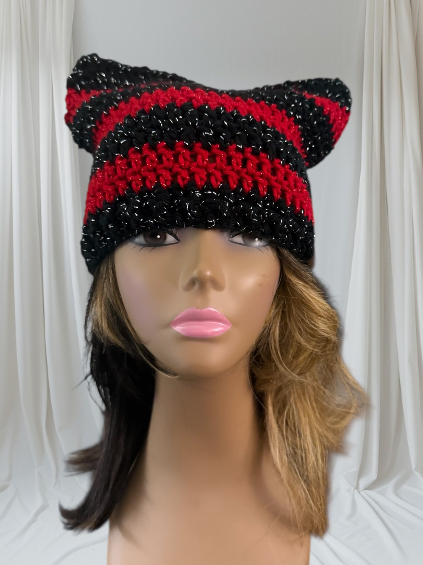 Kitty Cat Ear Striped Beanie