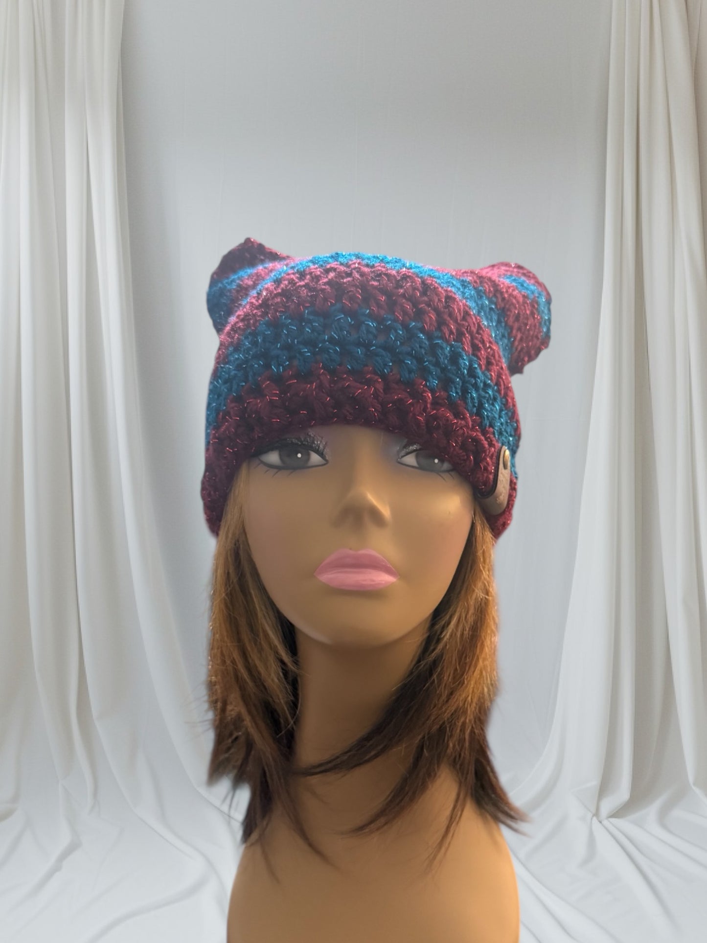 Kitty Cat Ear Striped Beanie