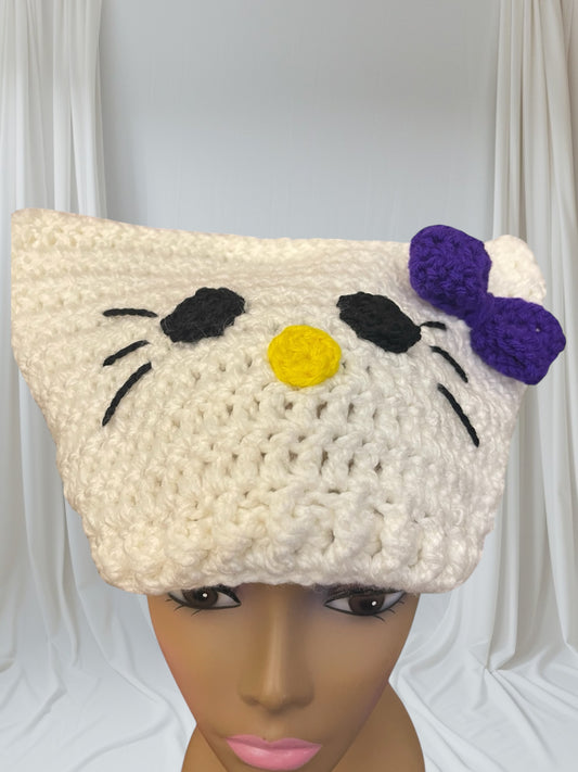 Kitty Cat Ear Beanie With Bow
