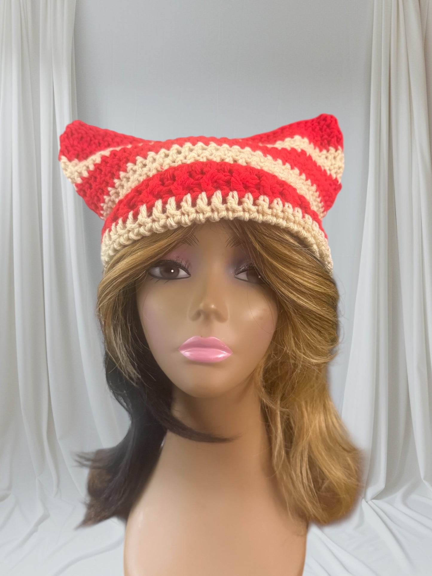 Kitty Cat Ear Striped Beanie