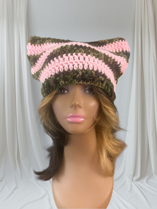 Kitty Cat Ear Striped Beanie