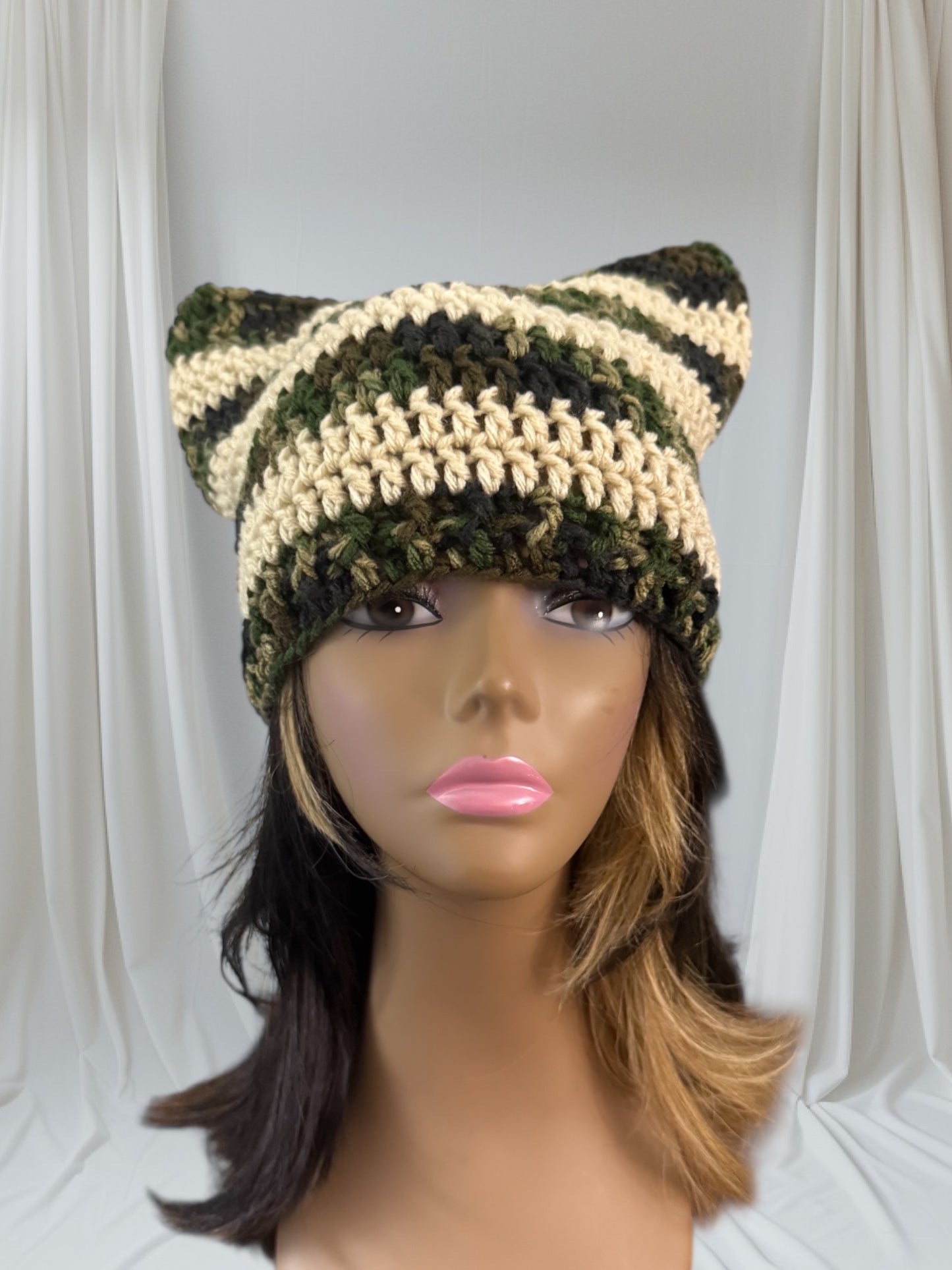 Kitty Cat Ear Striped Beanie