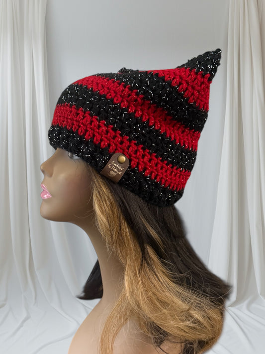 Kitty Cat Ear Striped Beanie