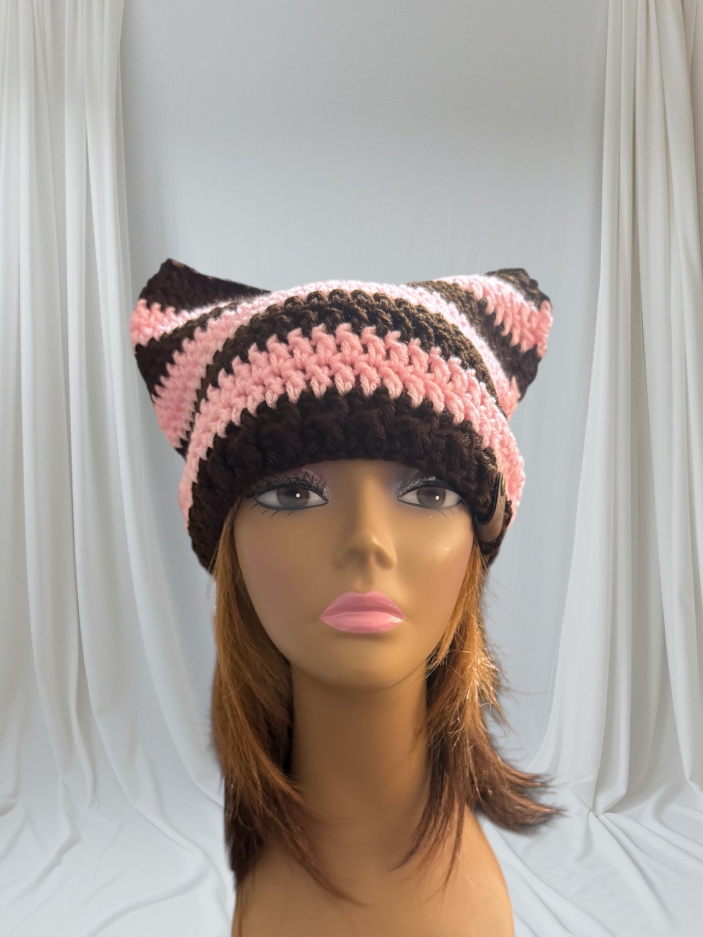 Kitty Cat Ear Striped Beanie