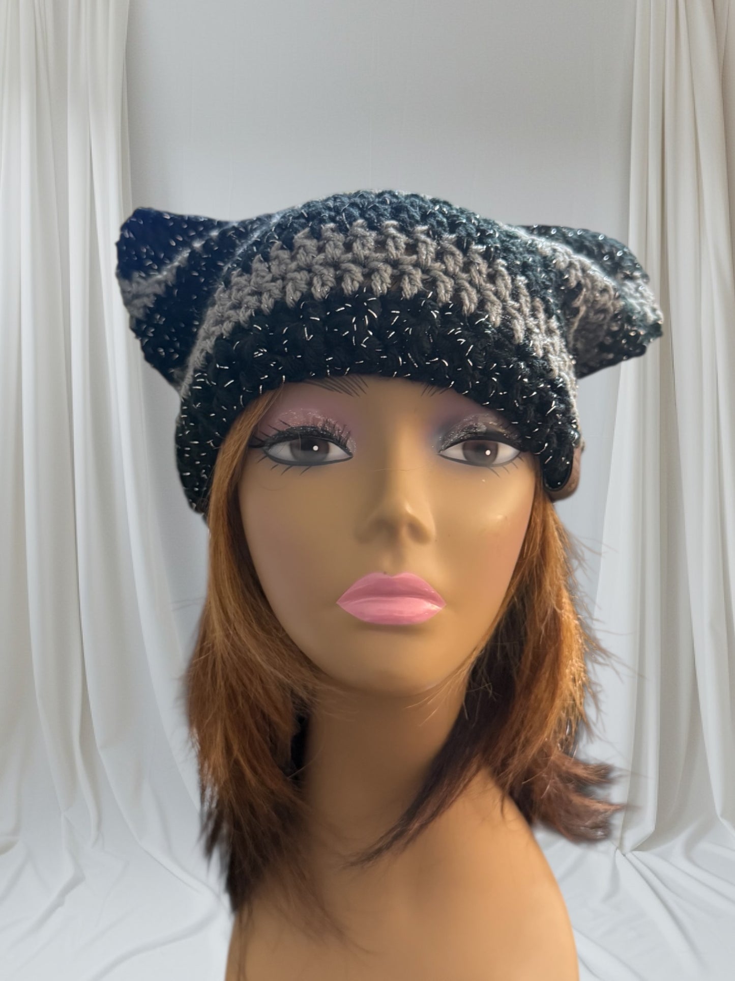 Kitty Cat Ear Striped Beanie