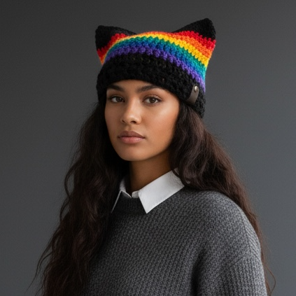 Kitty Cat Ear Striped Beanie