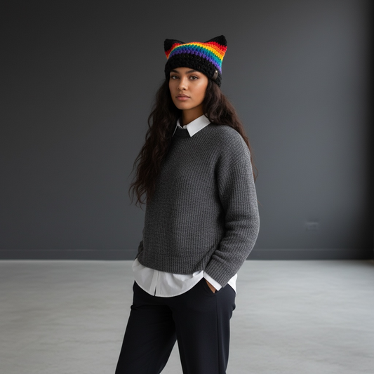 Kitty Cat Ear Striped Beanie