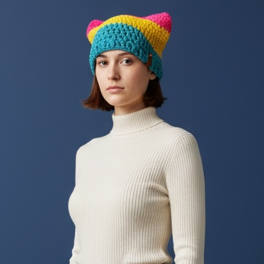 Kitty Cat Ear Striped Beanie
