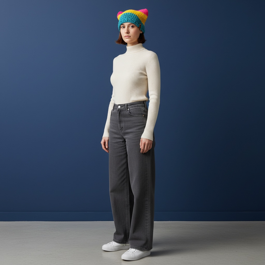 Kitty Cat Ear Striped Beanie