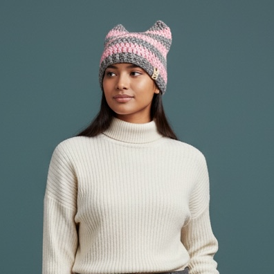 Kitty Cat Ear Striped Beanie