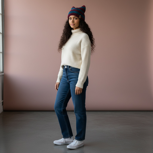 Kitty Cat Ear Striped Beanie