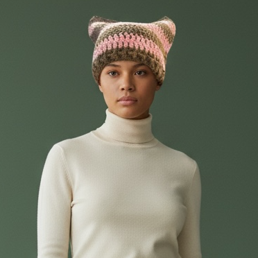 Kitty Cat Ear Striped Beanie