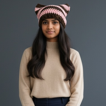Kitty Cat Ear Striped Beanie