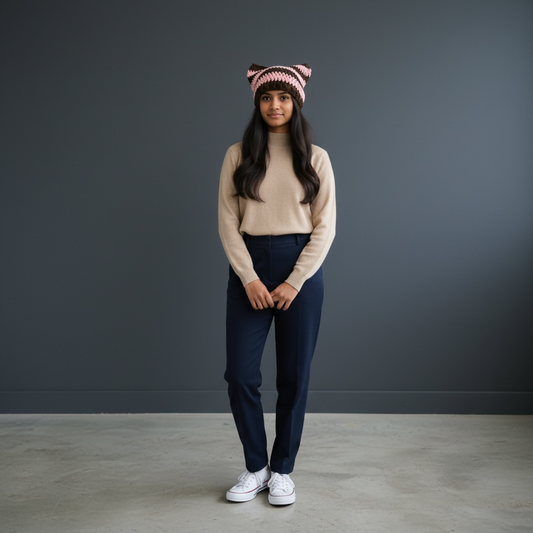 Kitty Cat Ear Striped Beanie