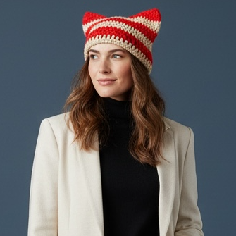 Kitty Cat Ear Striped Beanie