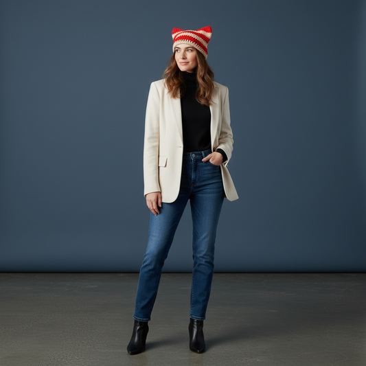 Kitty Cat Ear Striped Beanie