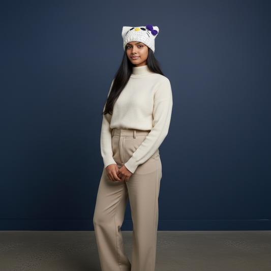 Kitty Cat Ear Beanie With Bow